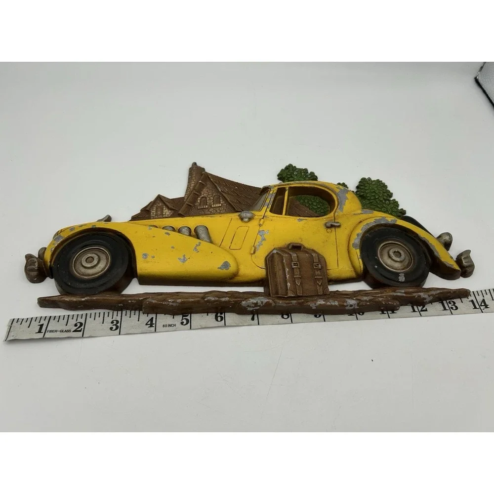 RARE SEXTON METAL MERCEDES? DELAHAYE? EUROPEAN AUTOMOBILE SCENE WALL PLAQUE 14X7